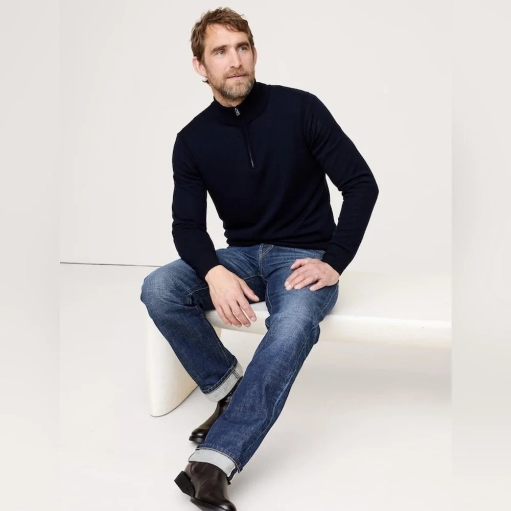 NWT Banana Republic Merino Half Zipped Men’s Navy Sweater Sz XL (#795779)